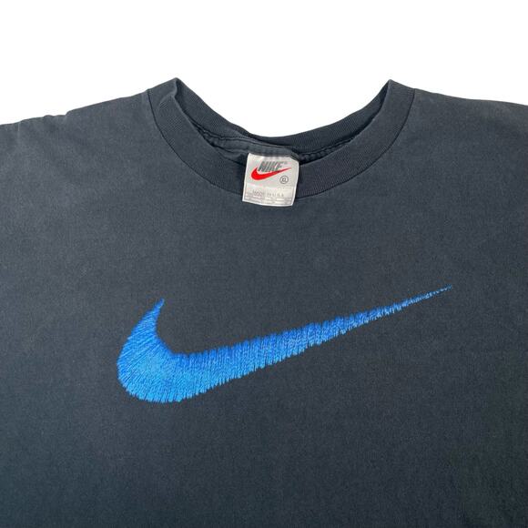 VTG 90s NIKE Mens XL Black Blue Logo Center Swoosh Faded Grunge USA - Picture 3 of 4